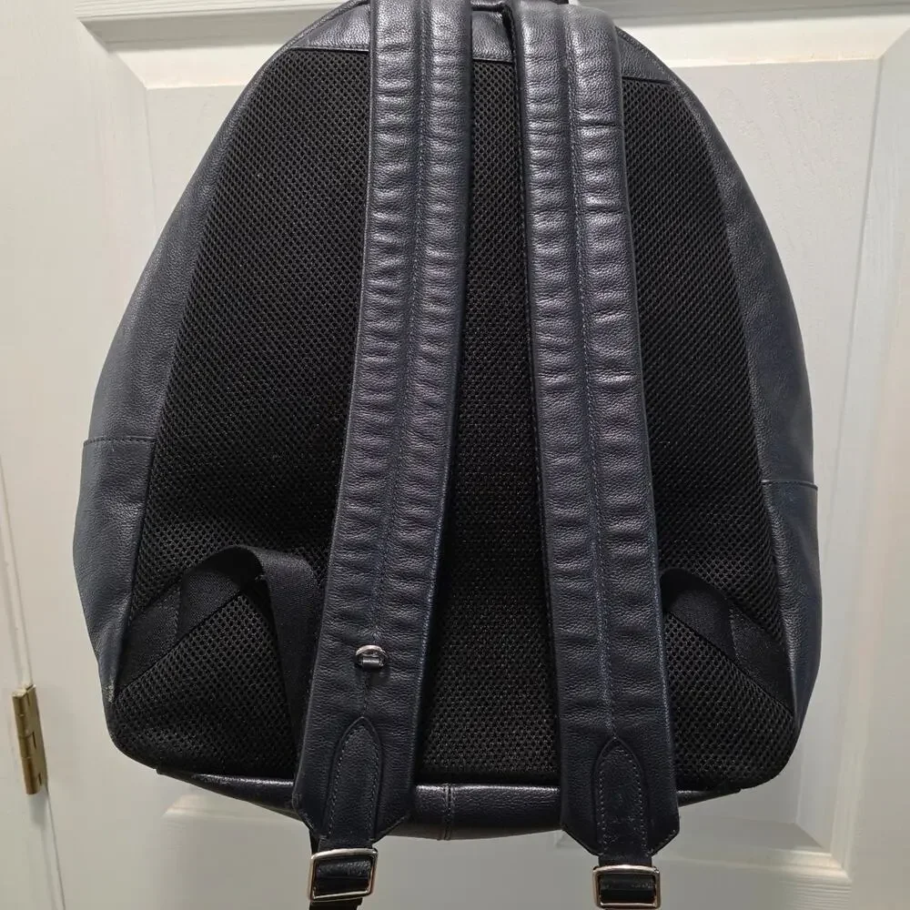 Coach Charles Backpack Pebble Leather Midnight Navy Varsity Stripe